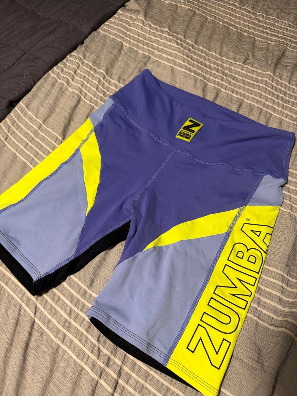 Zumba Fitness Lavender and Neon Yellow High-Waist Bike Shorts